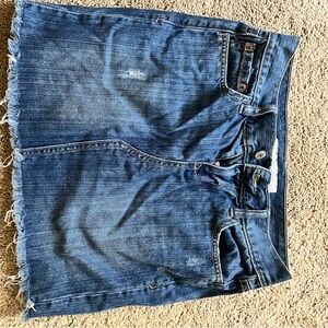 Blue Denim Frayed Hem Skirt